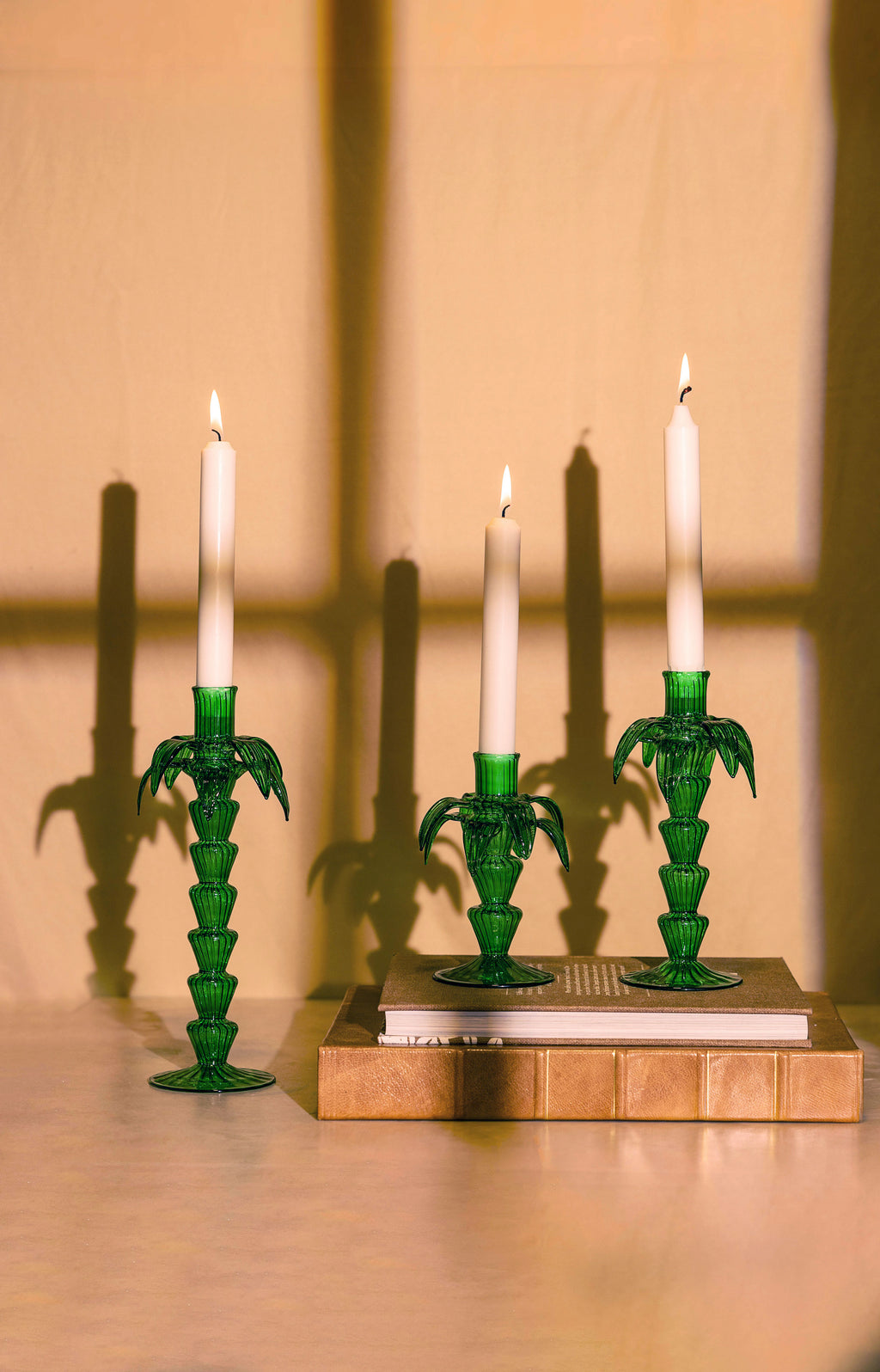 Green Palm Candle Holder Set
