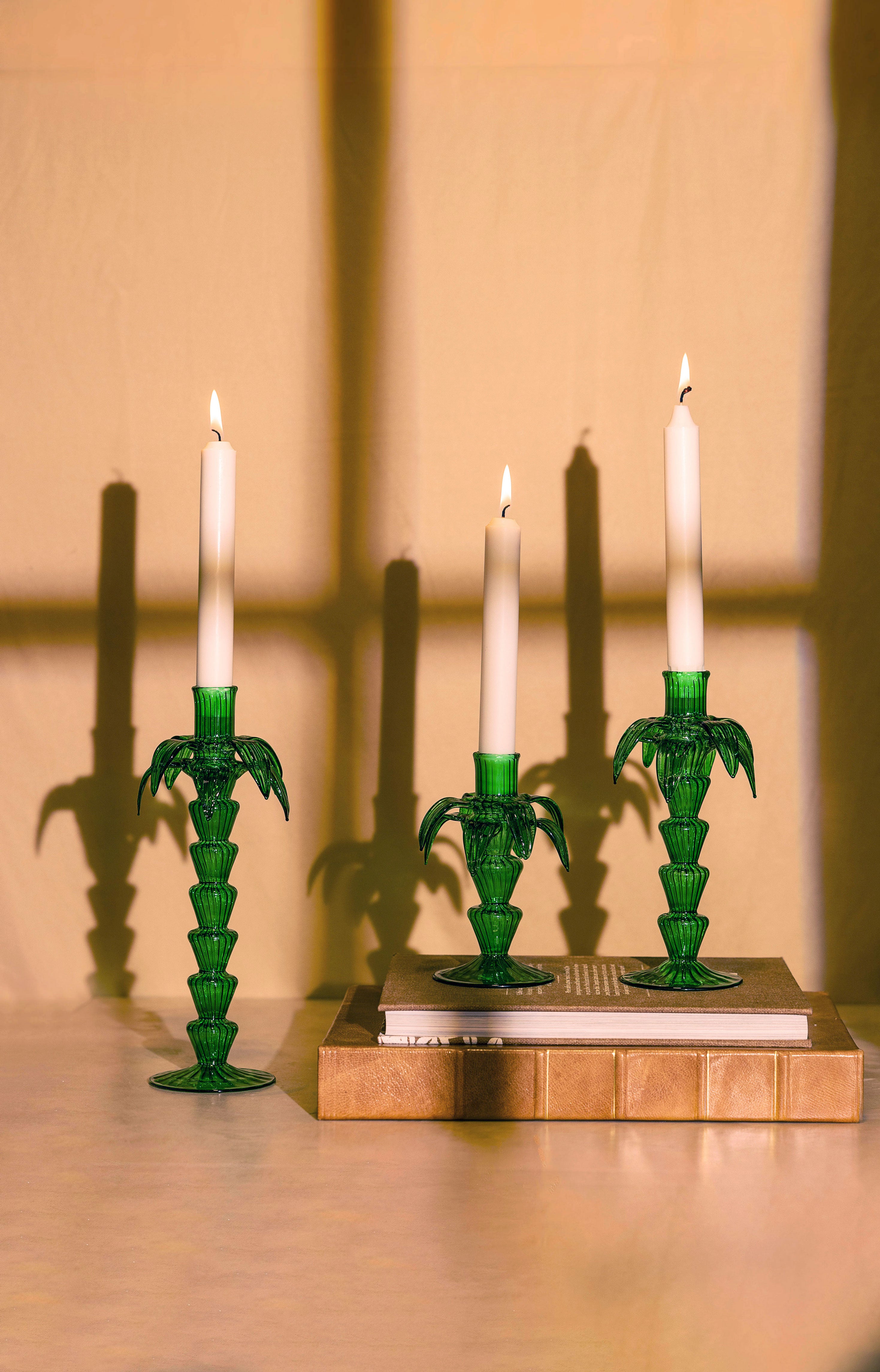 Green Palm Candle Holder Set