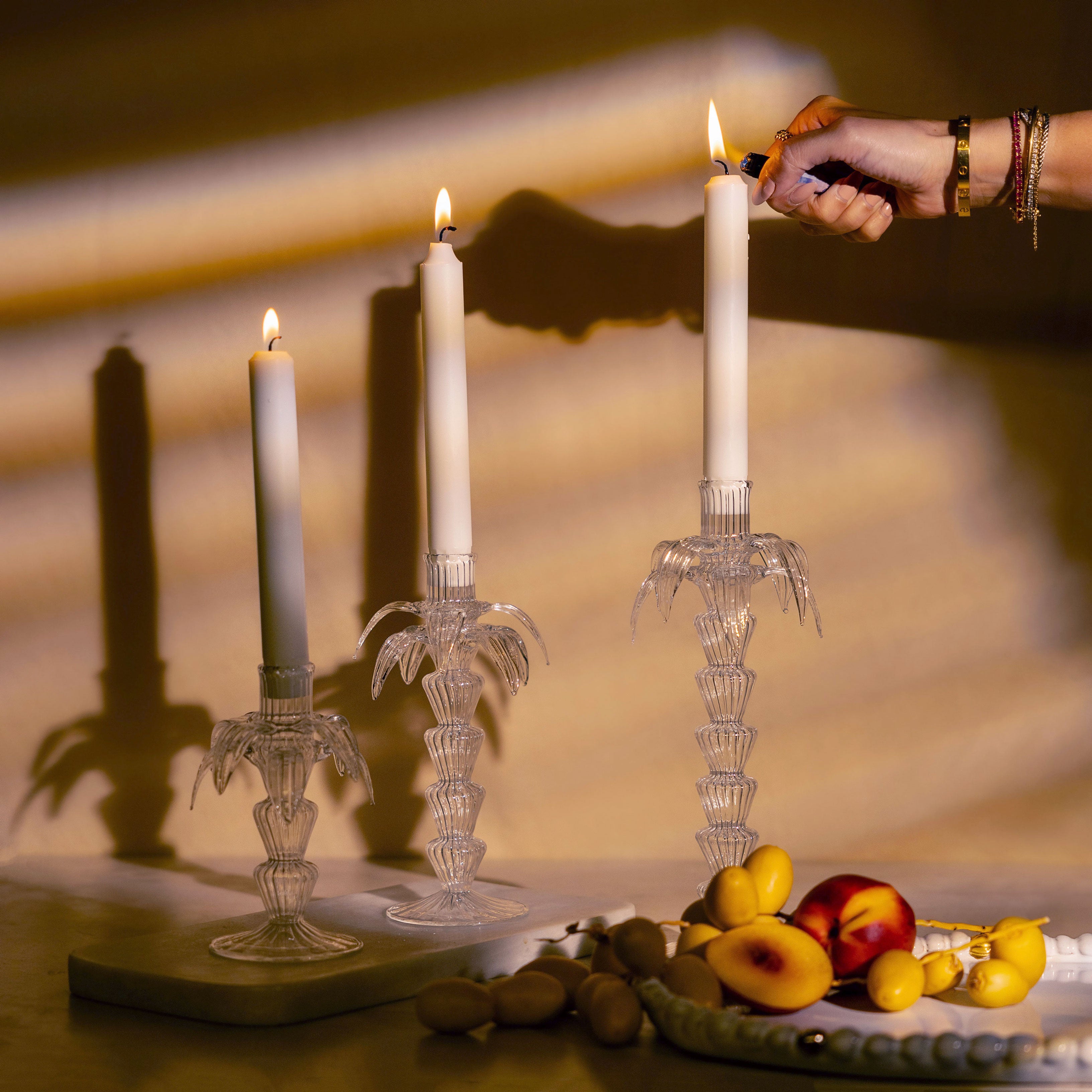 Clear Palm Candle Holder Set