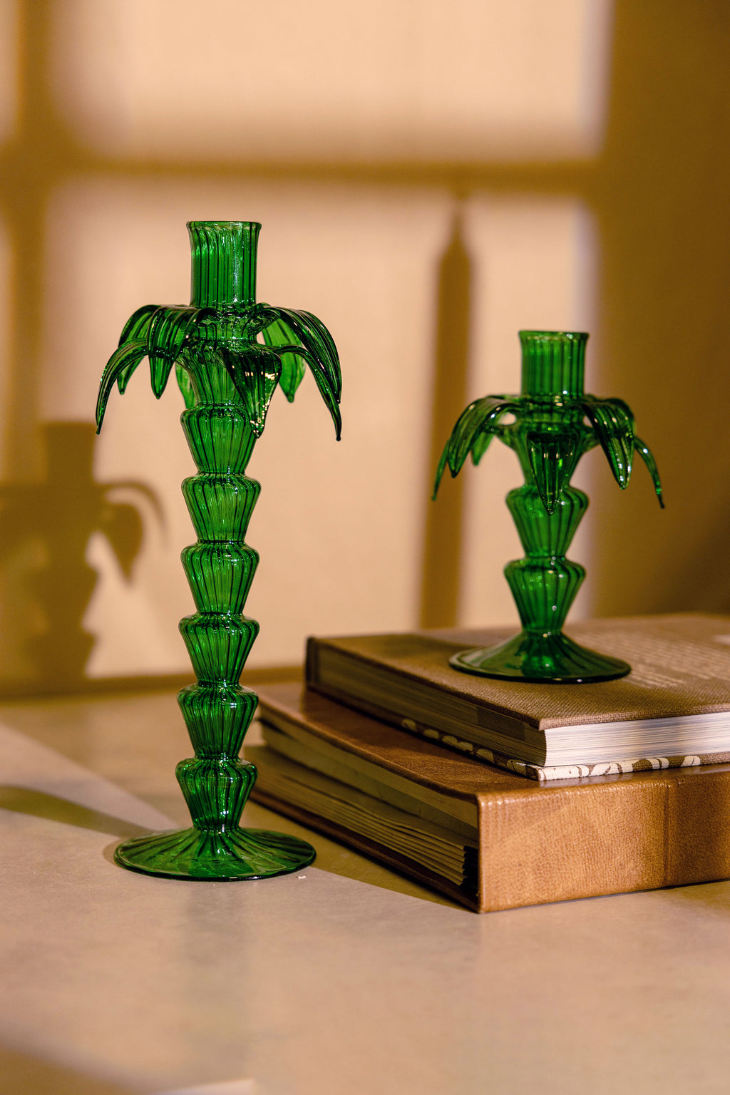 Green Palm Candle Holder Set