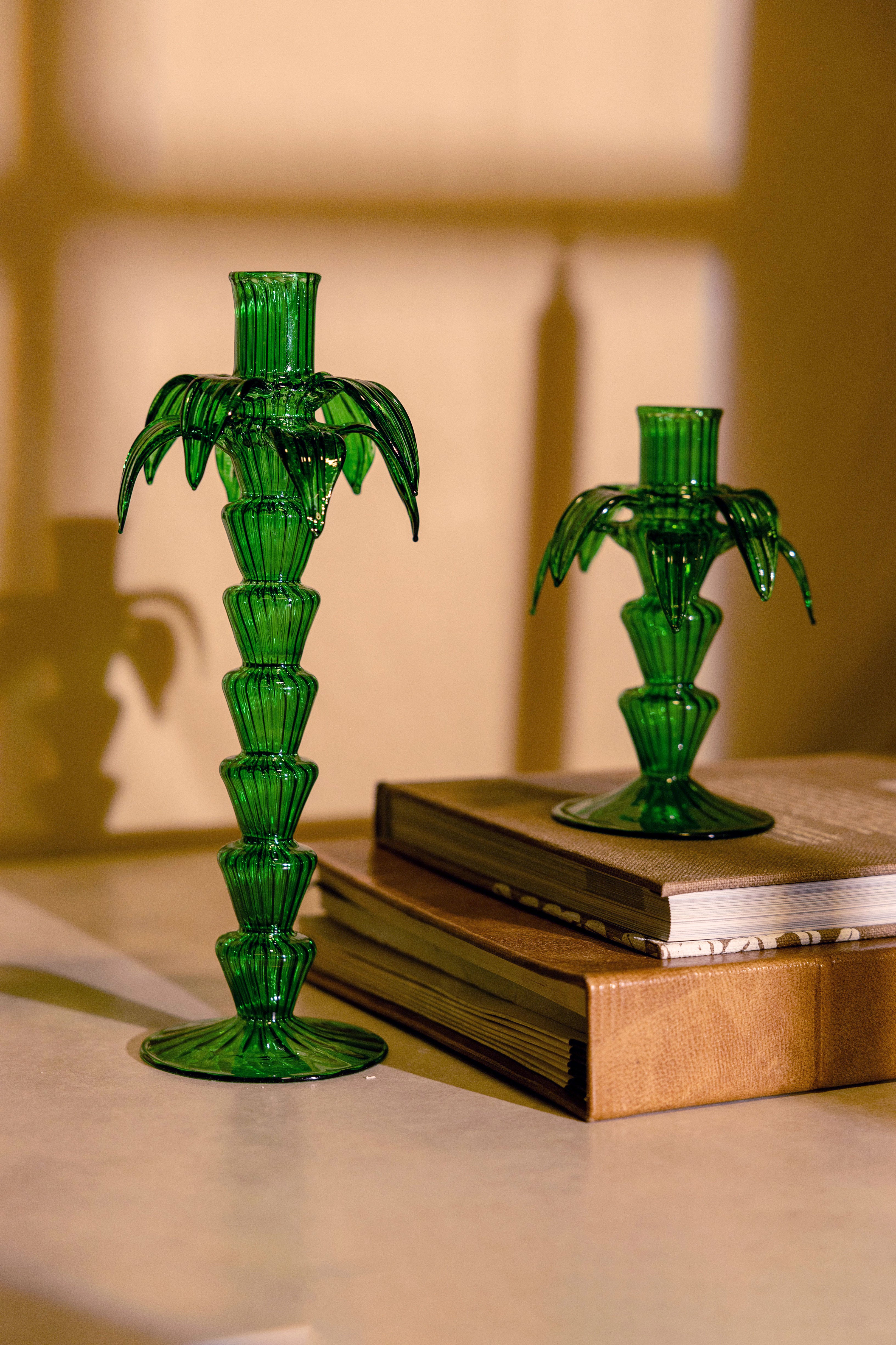 Green Palm Candle Holder Set