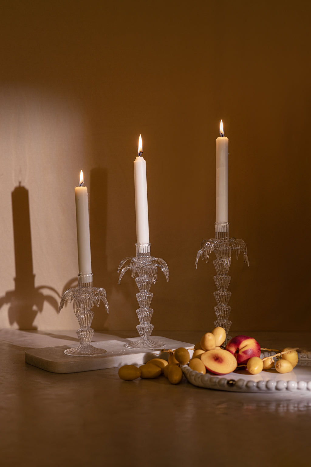 Clear Palm Candle Holder Set