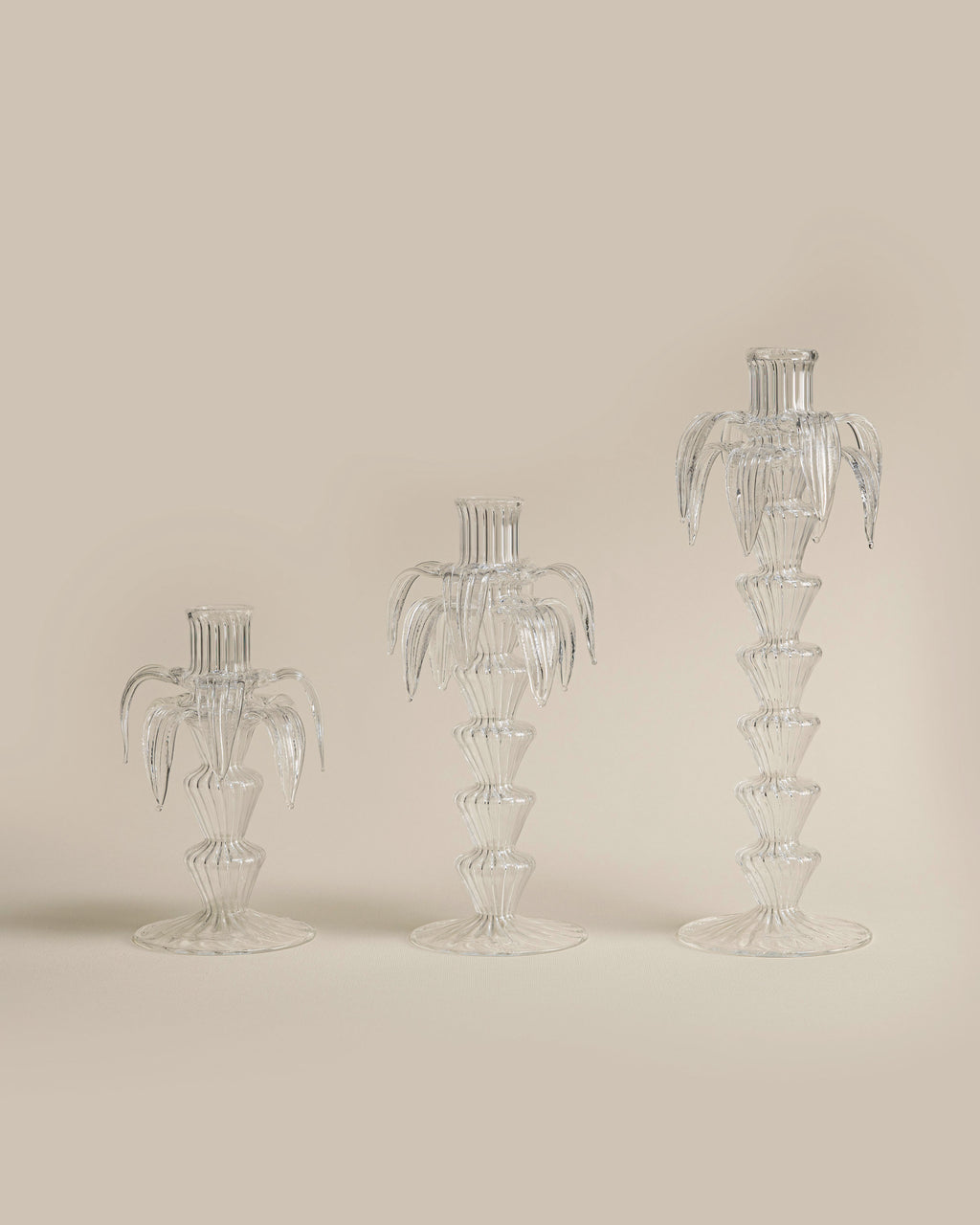 Clear Palm Candle Holder Set