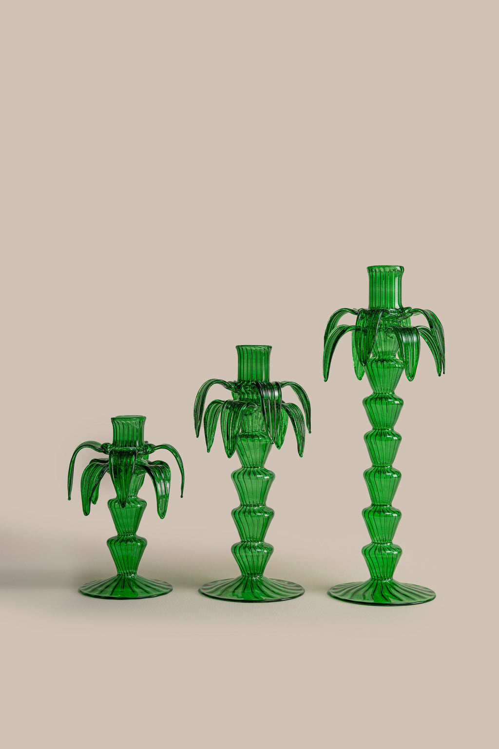 Green Palm Candle Holder Set
